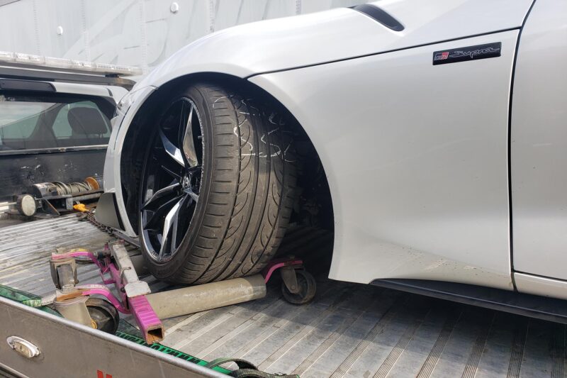 Close-up of a wheel during tire change service in Carlsbad, CA